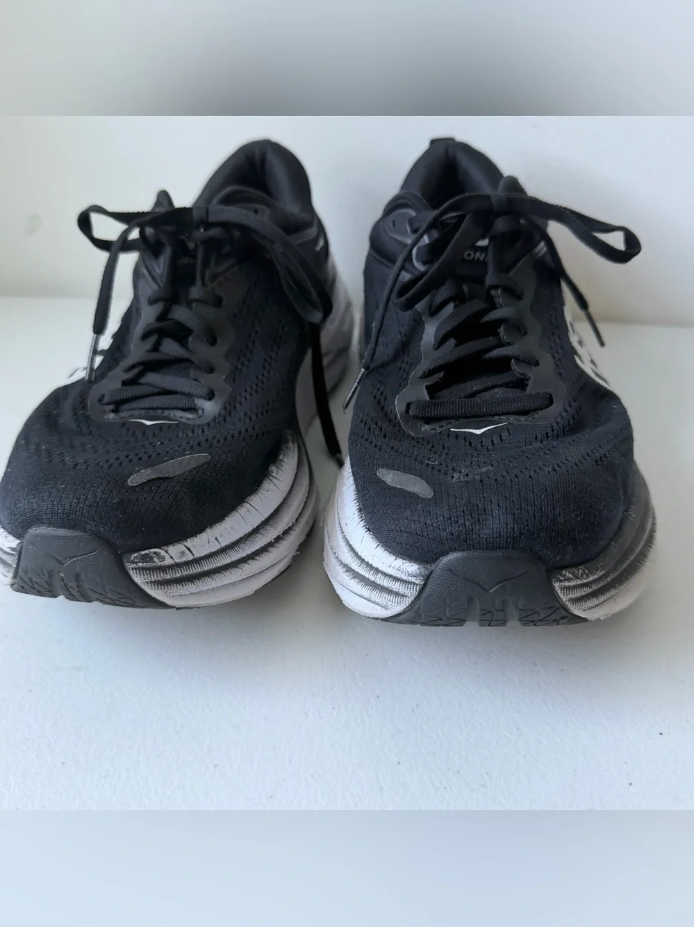 Hoka One One Bondi 8 Womens 10.5D Wide Black White Shoes 1127954 BWHT